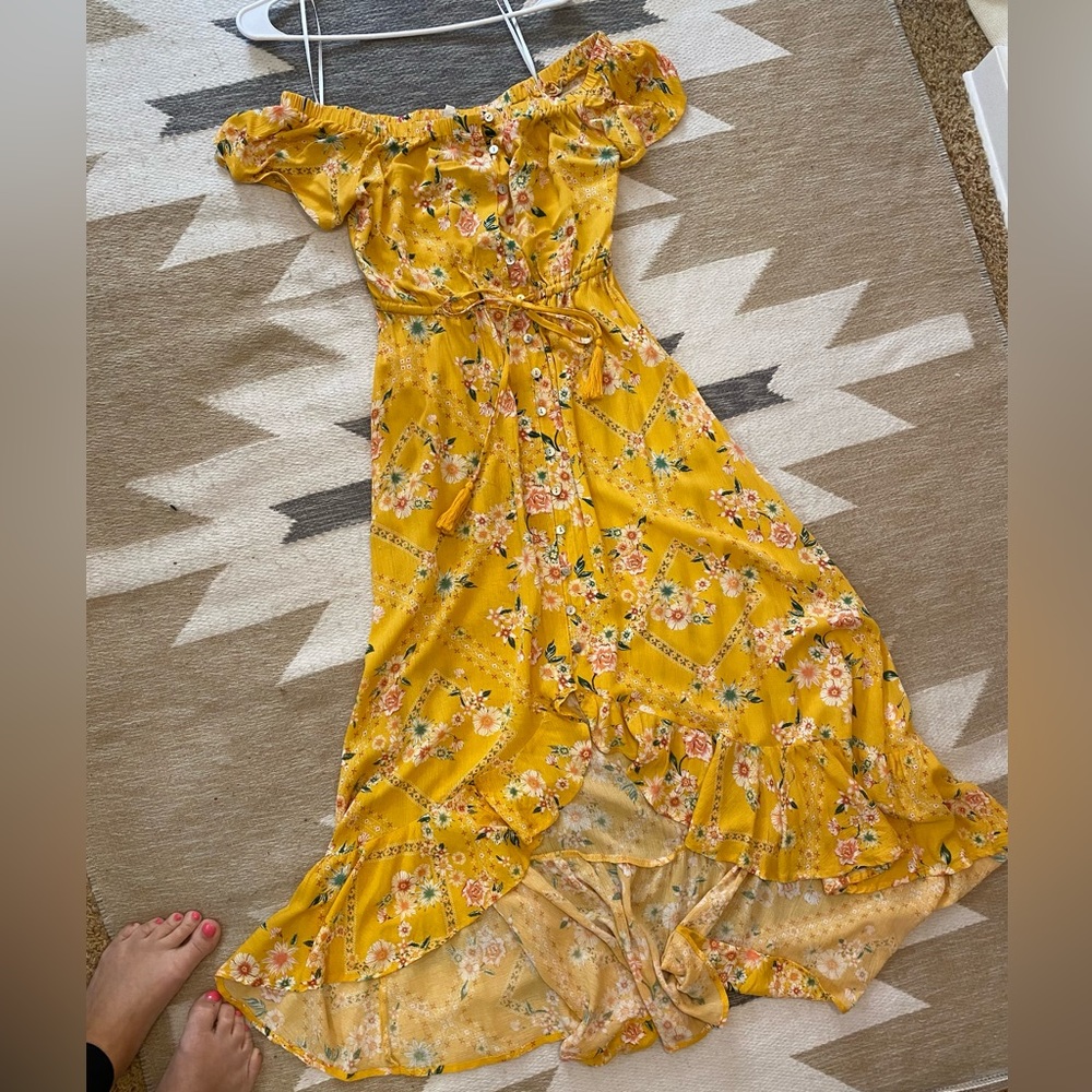 Abel the Label yellow floral hi lo sundress size S.